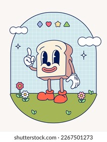 Hand draw Funny Retro vintage trendy bread cartoon character Contemporary illustration Doodle Comic collection