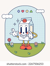 Hand draw Funny Retro vintage trendy style box milk cartoon character Contemporary illustration Doodle Comic collection