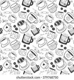 Hand draw funny sketch tea and coffee set