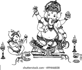 hand draw of Ganesha in line art create