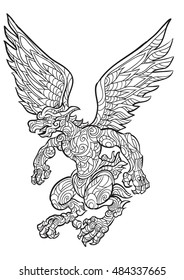 Hand draw of Garuda in zentangle style
