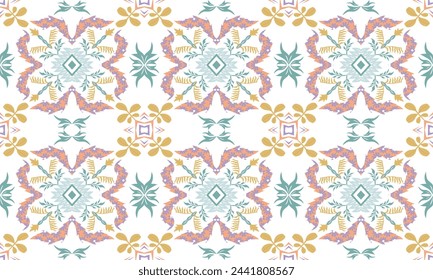 Hand draw geometric ethnic floral cross stitch embroidery.oriental pattern traditional.Aztec style abstract vector illustration.great for textiles, banners, wallpapers, wrapping vector design.