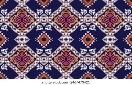 Hand draw geometric ethnic oriental traditional seamless pattern design.Aztec style abstract vector illustration.blue background.great for textiles, banners, wallpapers,batik,fabric.