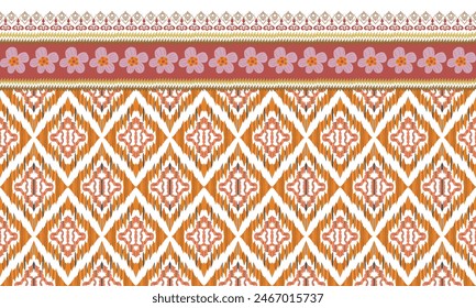 Hand draw Geometric ethnic pattern seamless flower color oriental. seamless pattern.Aztec style abstract vector illustration.blue background.great for textiles, banners, wallpapers.