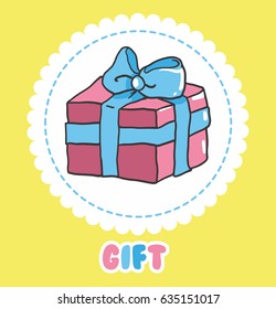 Hand draw Gift icon vector. Pink present box with bow