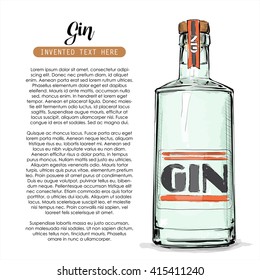 Hand Draw Of Gin Bottle. Vector Illustration.