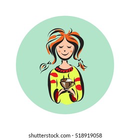 Hand draw "Girl with coffee". Vector