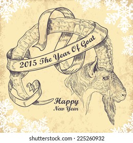 Hand draw of goat.New Year symbol.For prints. Liner drawn. Symbol 2015 Hand sketch goat. Symbolic image of a goat. Symbol 2015. Illustration for greeting cards, invitations, and other printing. 