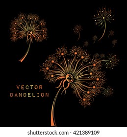 Hand draw golden dandelions. It may be used for design of shirt, bag, postcard and poster.