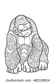 Handzeichnung von Gorilla im Zentangle Stil für Erwachsene Färbung