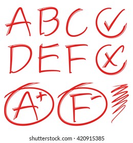 hand draw grades results and circle markers, check marks