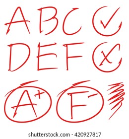 hand draw grades results and circle markers, check marks