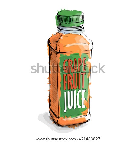 Hand draw of Grapefruit juice bottle. Vector illustration.