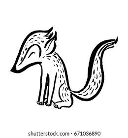 Hand draw graphic vector outline fox cartoon character design.