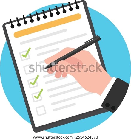 Hand draw a green correct check mark on document paper icon.