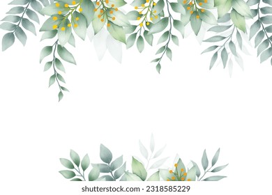 hand draw green leaves watercolor background 