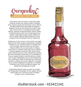 Hand draw of grenadine bottle. Vector illustration.