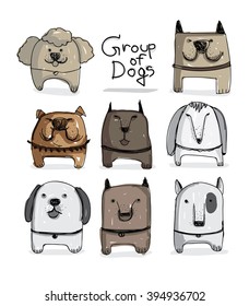 hand draw Group of dogs