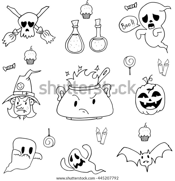 Hand Draw Halloween Doodle Vector Art Stock Vector (Royalty Free) 445207792