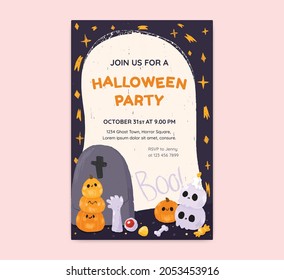 Hand draw Halloween party invitation card.