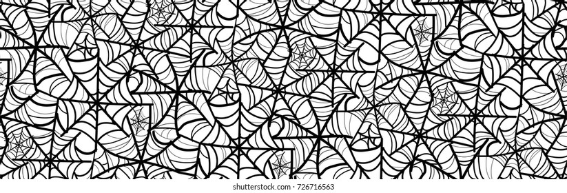 hand draw halloween spider web seamless pattern. white background and black cobweb. Seamless vector pattern background.  Cobweb