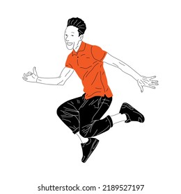 hand draw happy man jumping
