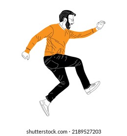 hombre feliz de dibujar la mano saltando