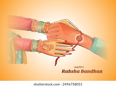 Hand draw happy raksha bandhan sister tying rakhi to brother card background