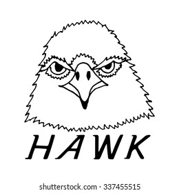 hand draw hawk head in the style of the sketch, on black and white background, used for banners, flyers, coloring books, tattoo