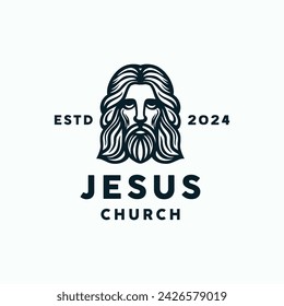 Hand Zeichnen Kopf Jesus Christus Monoline Vektor Logo Design Vintage