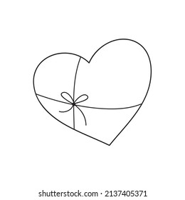 Hand draw a heart with a bow. Hand drawn doodle vector illustration in a continuous line. Line art decorative design