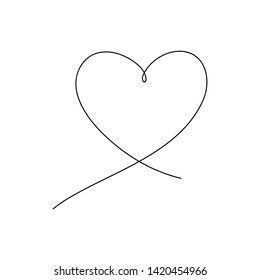 Hand draw heart drawing in continuous line. Decoration element for design. Vector Illustration