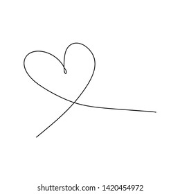 Hand draw heart drawing in continuous line. Decoration element for design. Vector Illustration