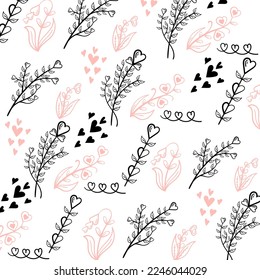 Patrón de Flores de Corazón de Dibujo Mano
