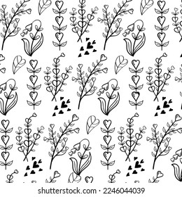 Hand Draw Heart Flowers Pattern