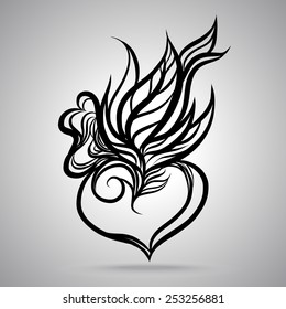 Hand Draw Heart Leaf ink