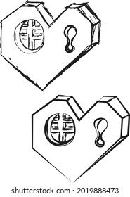 Hand draw heart prison. Heart prison. Heart key. Design elements for Valentine's day.