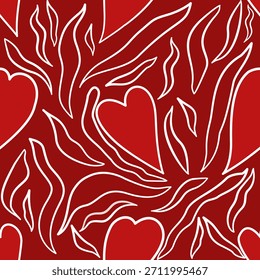 Hand zeichnen Herzform Design Valentine festliche nahtlose Muster Vektor roten Hintergrund.
