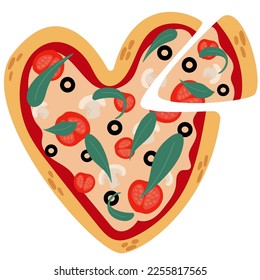 Pizza con forma de corazón dibujado a mano. Concepto del día de San Valentín