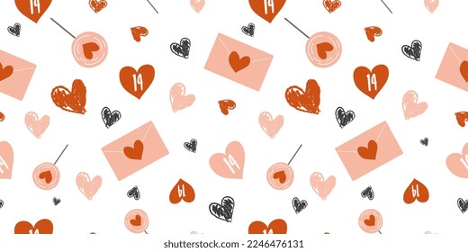 Hand draw hearts seamless pattern on Valentine's Day, wedding. Ivent decoration, wrapping paper, party, greeting cards, scrapbooking, print, gift wrap, 14 February.