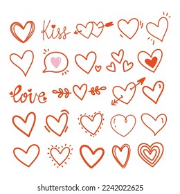 Hand draw hearts. Valentine's day  elements set.