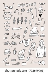 Hand draw hipster objects sketch set