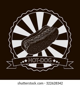Hand draw hot-dog with vintage badge. Vector