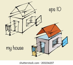 Hand draw house. Vector illustration. 