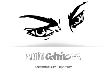 Hand draw human eyes in comic style.Graphic illustration. Vector isolated. Various emotions: contempt. Eye medication; optometrist, ophthalmologist, glasses, contact lenses, vision research concept.
