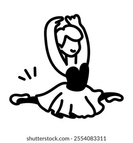 A hand draw icon of a dancer doing split jump 

