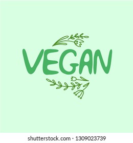 Hand draw icon with floral elements for vegan food