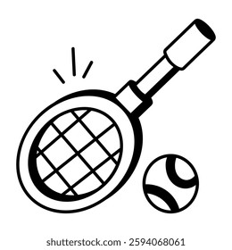 A hand draw icon of tennis racket with a ball 
