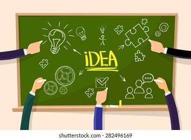 Hand Draw Idea Concept Chalk on Green Board Light Bulb Lamp Vector Illustration