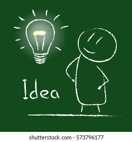 Hand draw idea Light bulb sketch with concept of idea. Vector Illustration